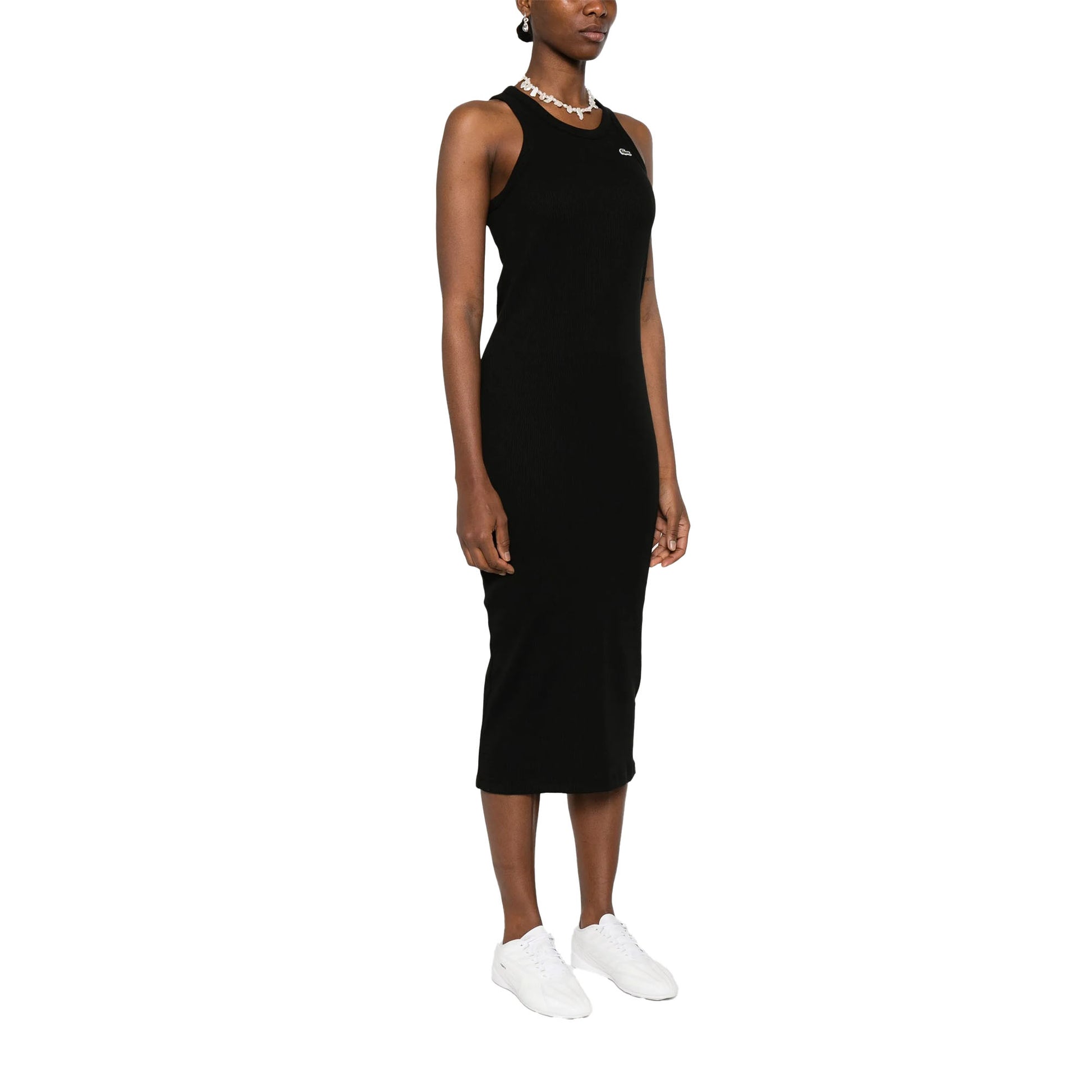 Black - Side - Lacoste Womens-Ladies Organic Cotton Sleeveless Midi Dress
