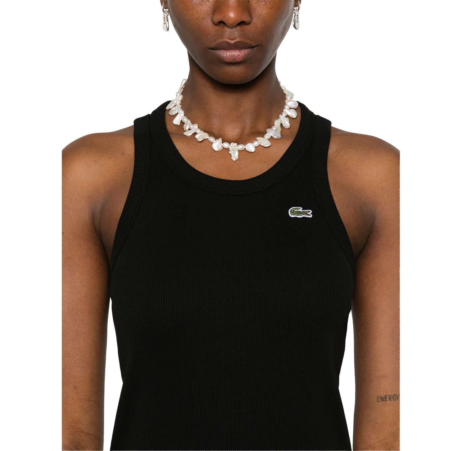 Black - Pack Shot - Lacoste Womens-Ladies Organic Cotton Sleeveless Midi Dress