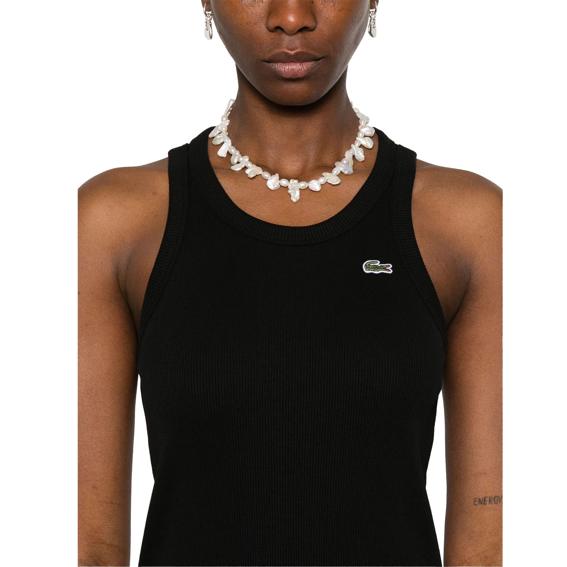 Black - Pack Shot - Lacoste Womens-Ladies Organic Cotton Sleeveless Midi Dress