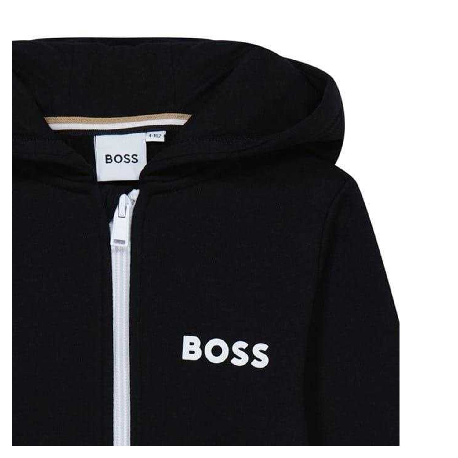 Black - Side - Boss Childrens-Kids Logo Full Zip Hoodie