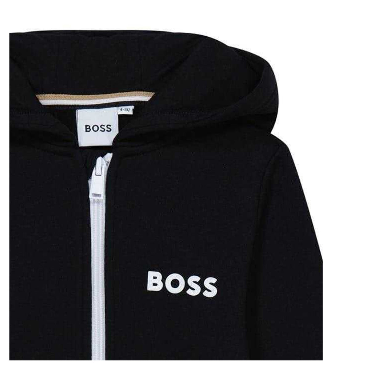Black - Side - Boss Childrens-Kids Logo Full Zip Hoodie