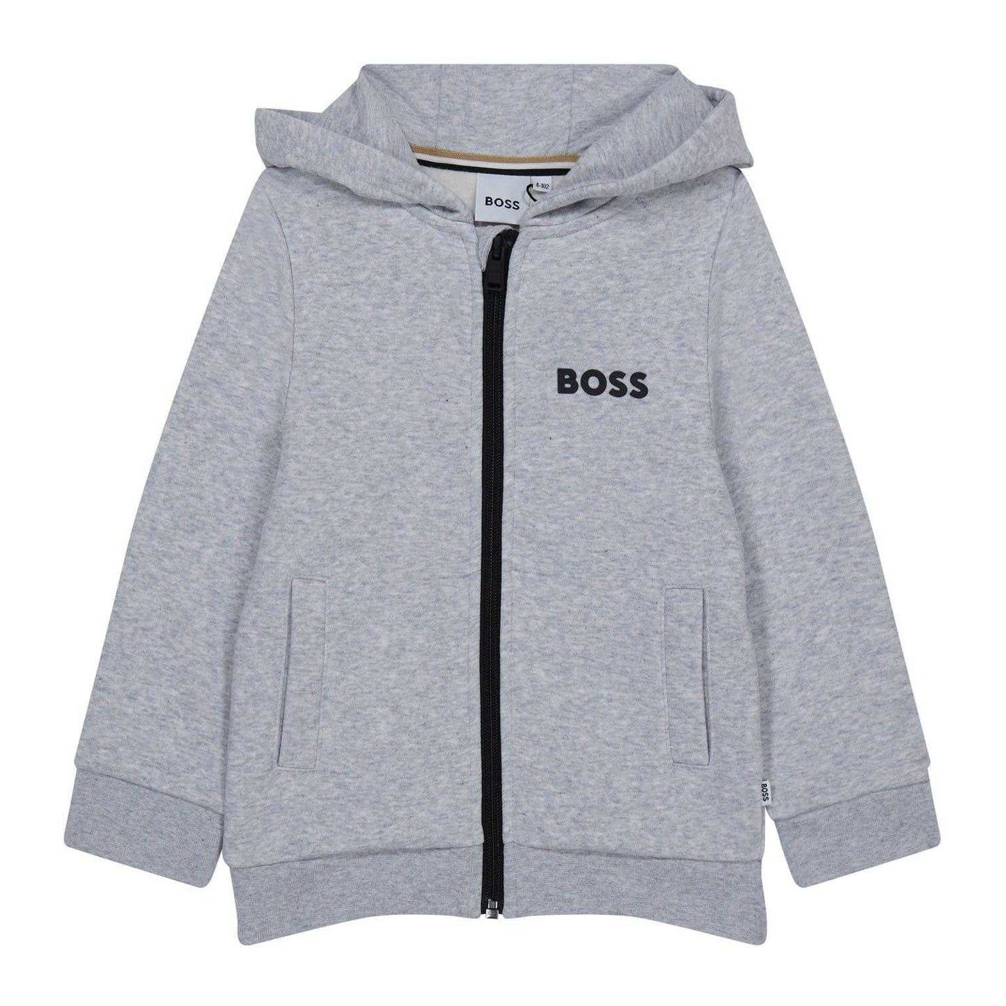 Grey - Front - Boss Childrens-Kids Logo Full Zip Hoodie