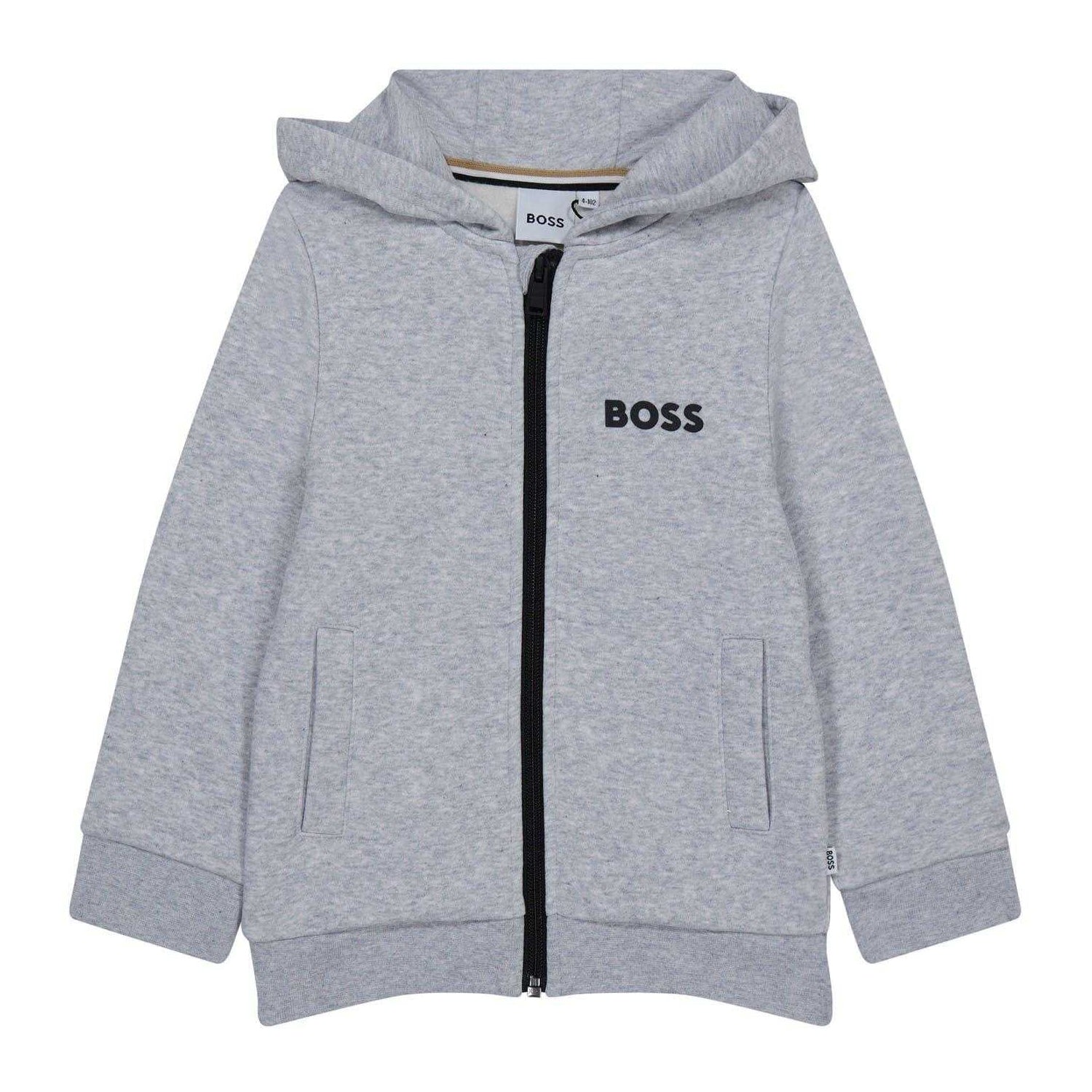 Grey - Front - Boss Childrens-Kids Logo Full Zip Hoodie