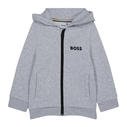 Grey - Front - Boss Childrens-Kids Logo Full Zip Hoodie