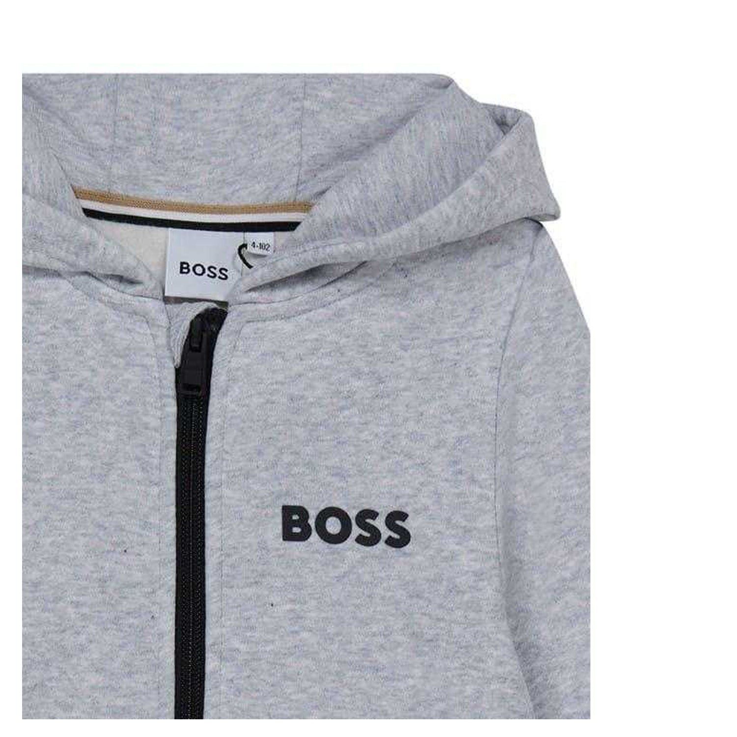 Grey - Side - Boss Childrens-Kids Logo Full Zip Hoodie