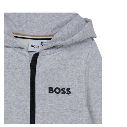 Grey - Side - Boss Childrens-Kids Logo Full Zip Hoodie