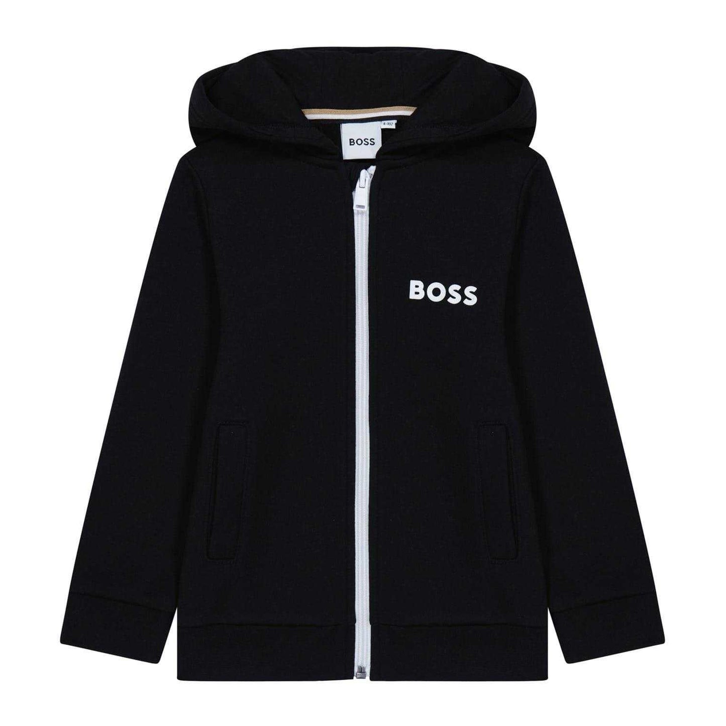 Black - Front - Boss Childrens-Kids Logo Full Zip Hoodie