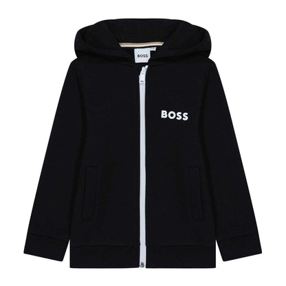 Black - Front - Boss Childrens-Kids Logo Full Zip Hoodie