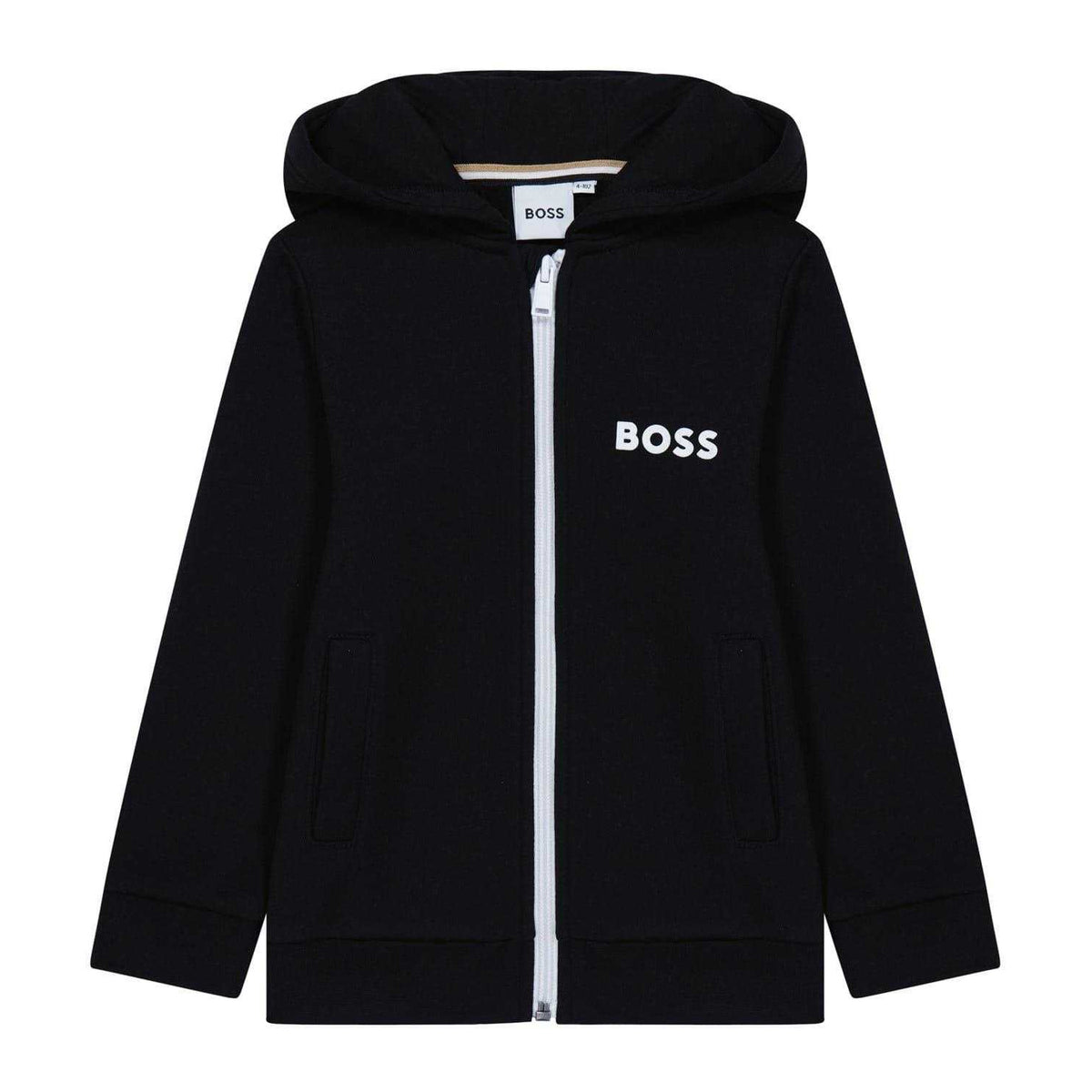 Black - Front - Boss Childrens-Kids Logo Full Zip Hoodie