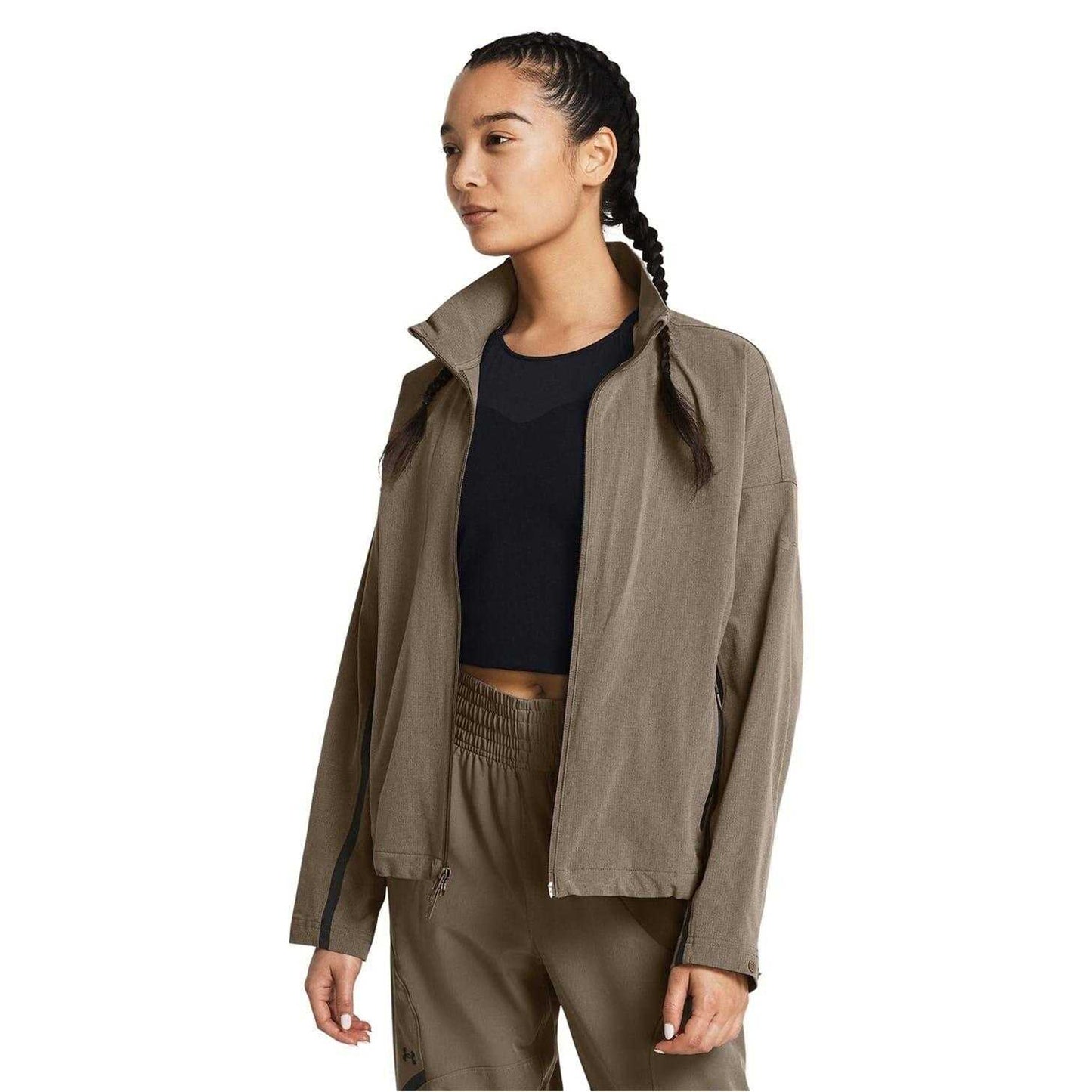 Brown - Side - Under Armour Womens-Ladies Unstoppable Ventilated Athletic Tracksuit Top
