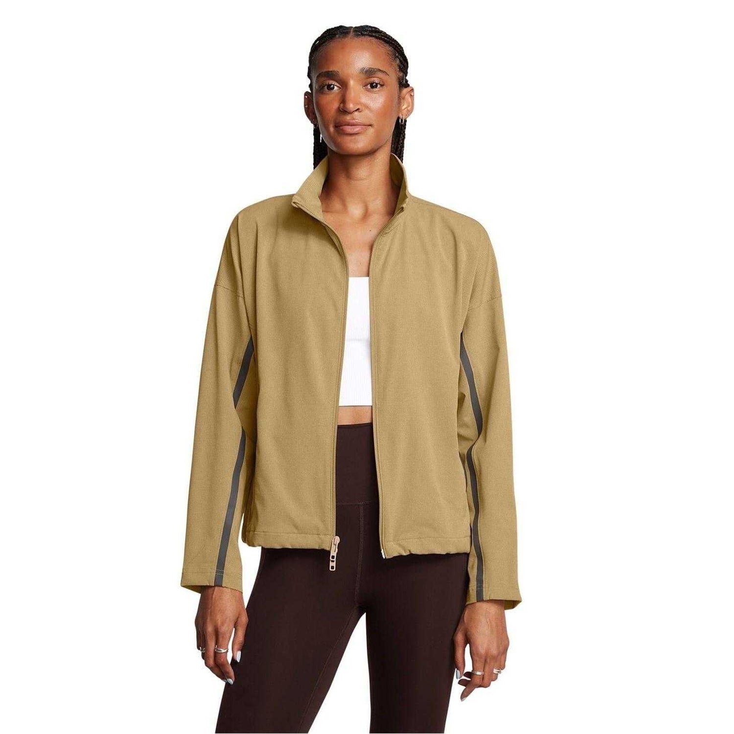 Tan - Side - Under Armour Womens-Ladies Unstoppable Ventilated Athletic Tracksuit Top