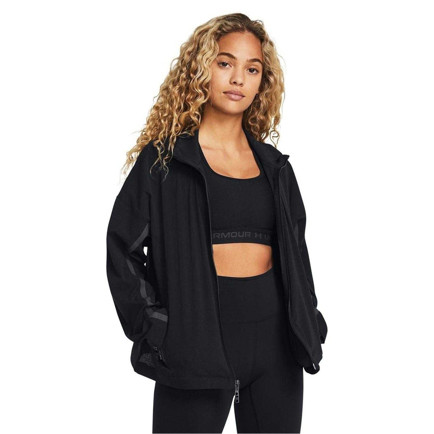 Black - Side - Under Armour Womens-Ladies Unstoppable Ventilated Athletic Tracksuit Top