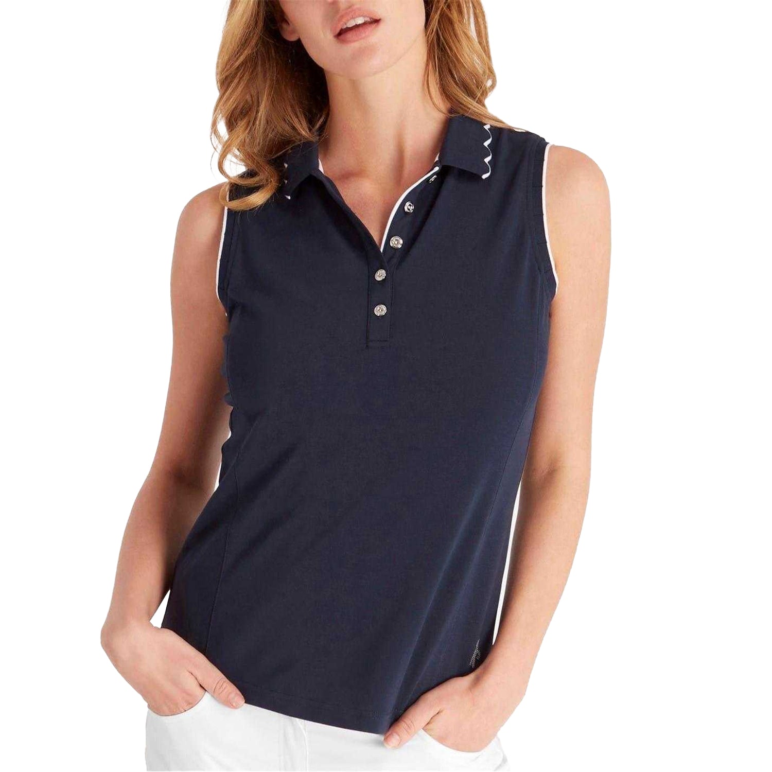 Navy - Side - Calvin Klein Womens-Ladies Green Lamb Nadia Sleeveless Polo Shirt