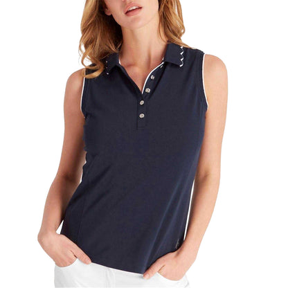 Navy - Side - Calvin Klein Womens-Ladies Green Lamb Nadia Sleeveless Polo Shirt