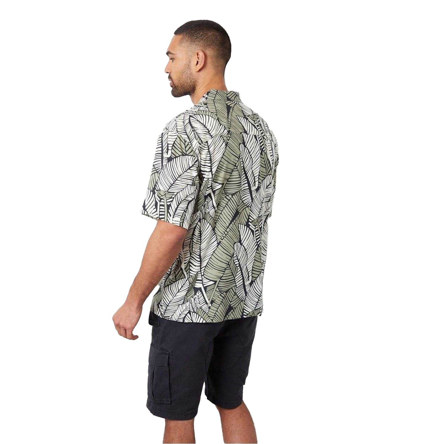 Black - Back - Threadbare Mens Leaf Print Relaxed Fit Shirt