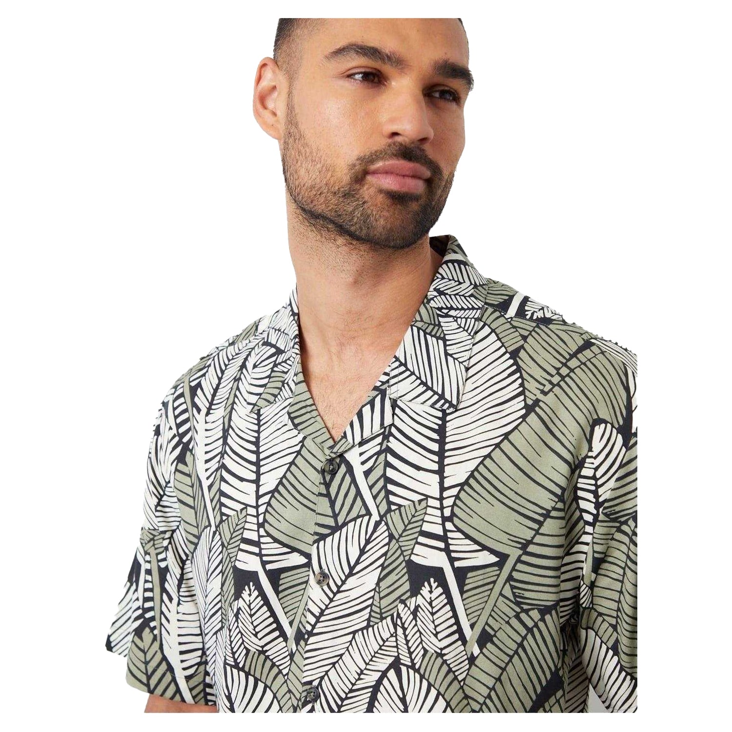Black - Side - Threadbare Mens Leaf Print Relaxed Fit Shirt