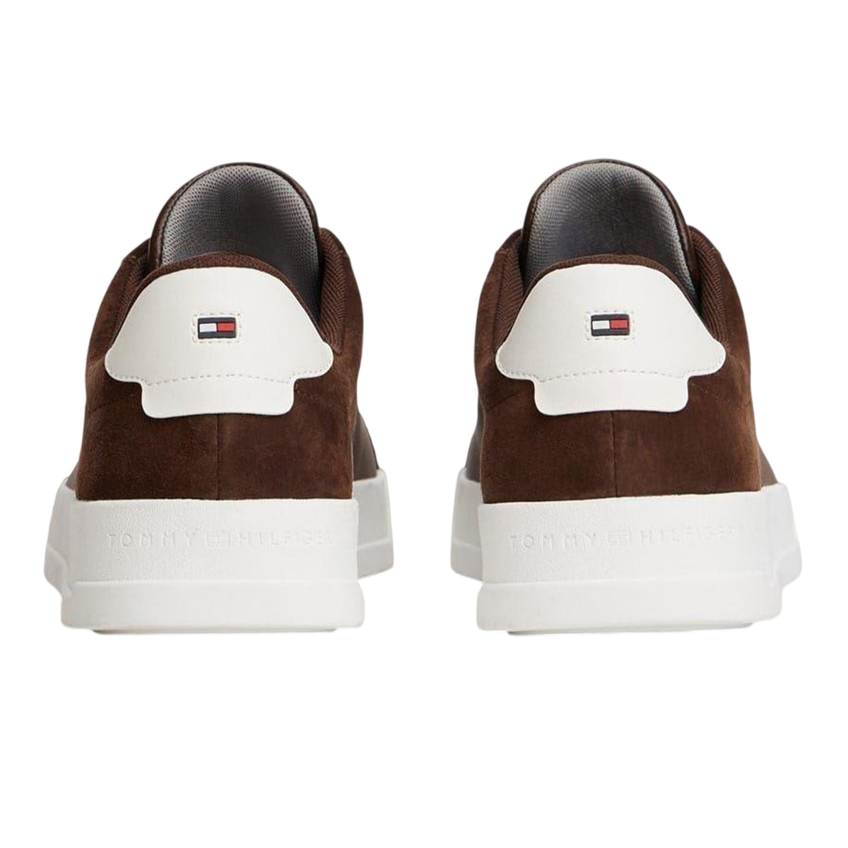 Cocoa-Grey - Back - Tommy Hilfiger Mens Nubuck Low Cut Flat Trainers