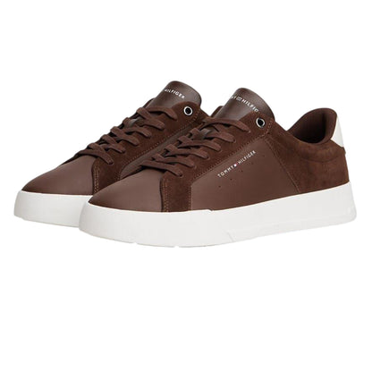 Cocoa-Grey - Front - Tommy Hilfiger Mens Nubuck Low Cut Flat Trainers
