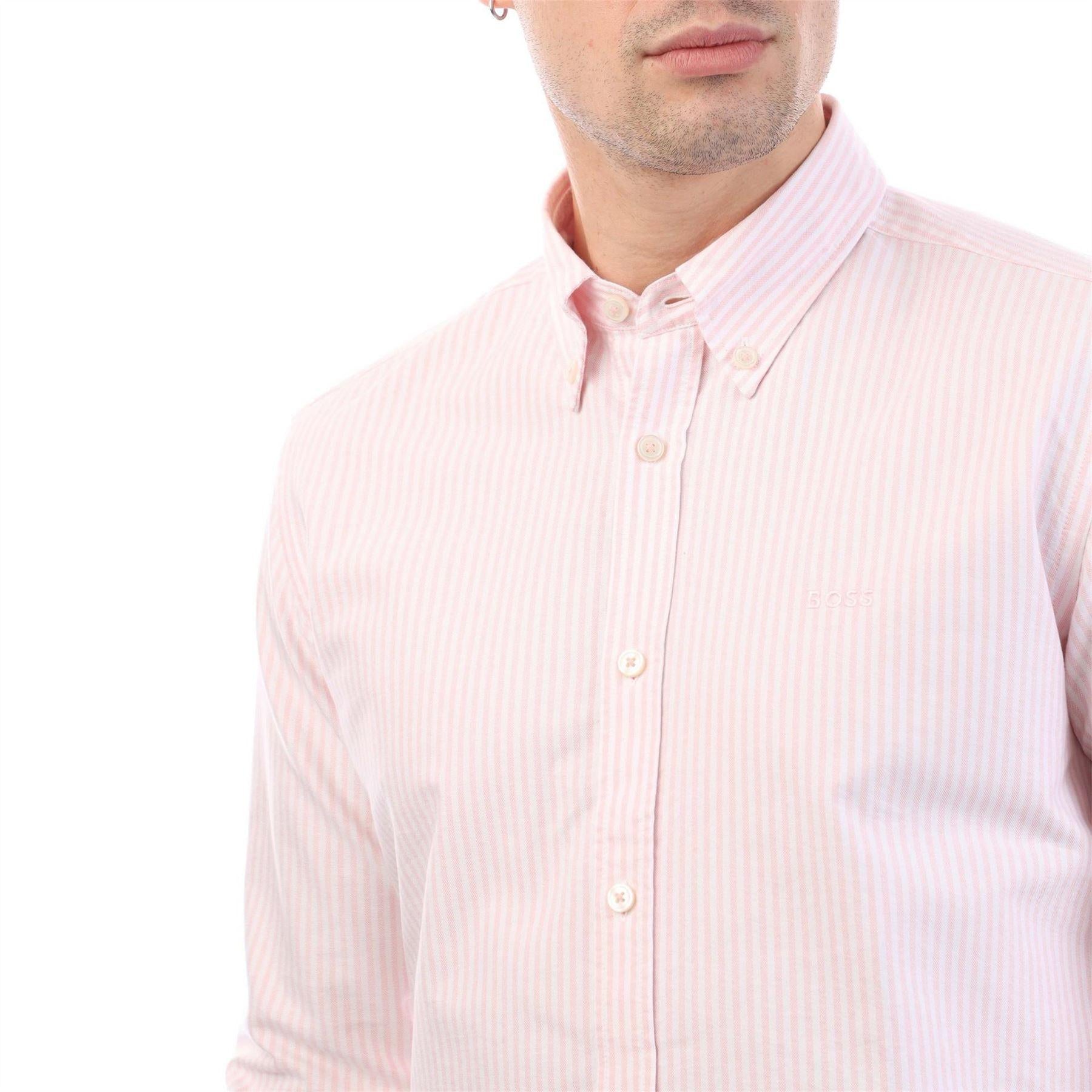 Pink - Side - Boss Mens H-Roan Oxford Cotton Shirt