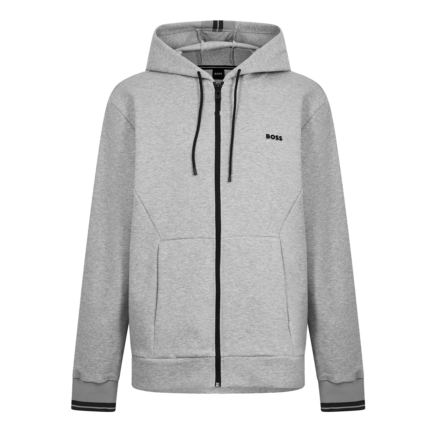 Silver - Front - Boss Mens Stretch Sport Full Zip Hoodie