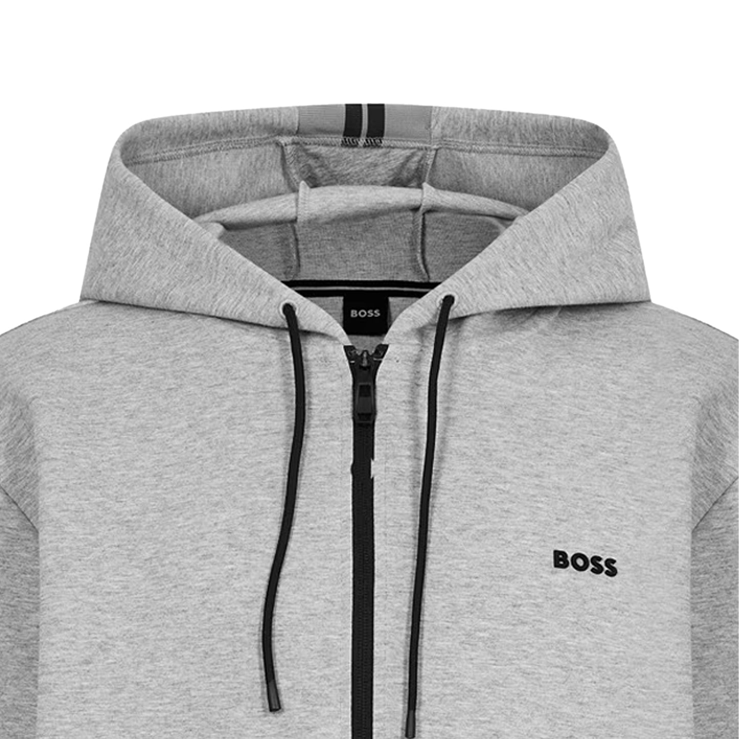 Silver - Side - Boss Mens Stretch Sport Full Zip Hoodie