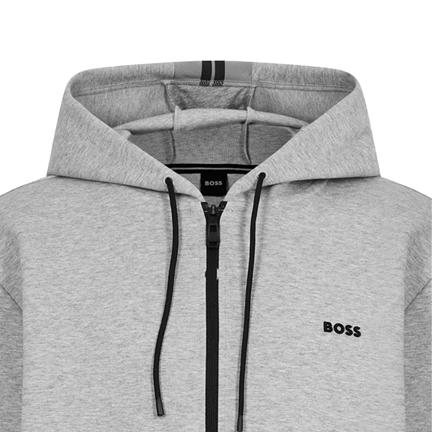 Silver - Side - Boss Mens Stretch Sport Full Zip Hoodie