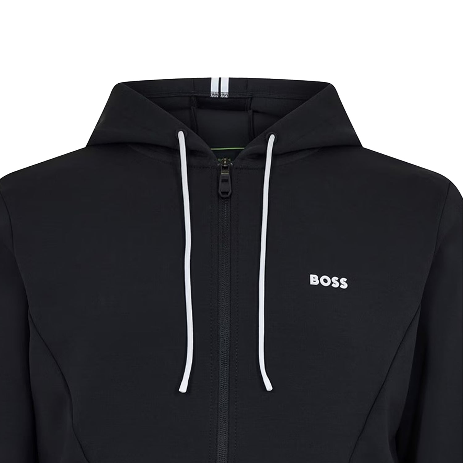 Black - Side - Boss Mens Stretch Sport Full Zip Hoodie