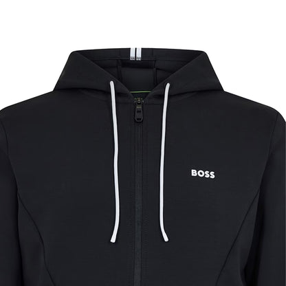 Black - Side - Boss Mens Stretch Sport Full Zip Hoodie
