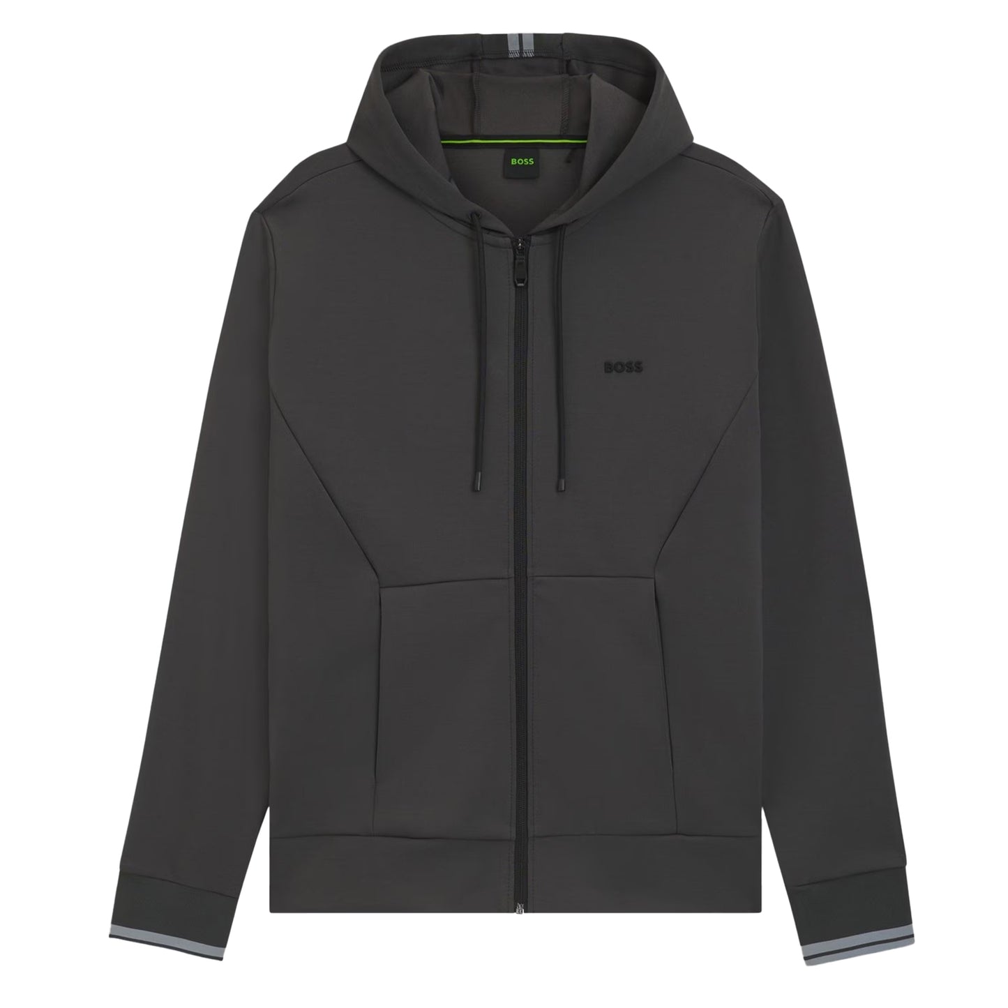Dark Grey - Front - Boss Mens Stretch Sport Full Zip Hoodie