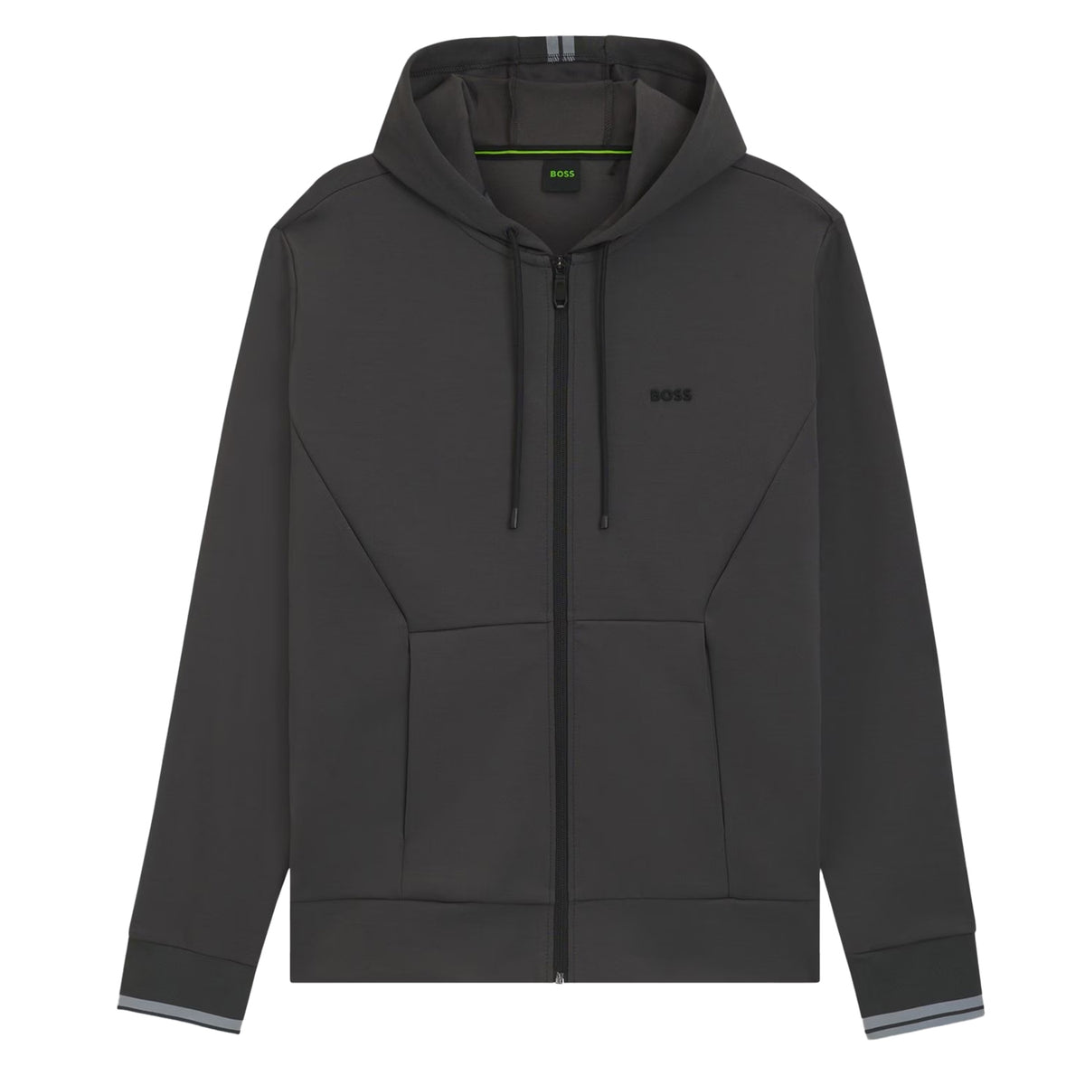Dark Grey - Front - Boss Mens Stretch Sport Full Zip Hoodie