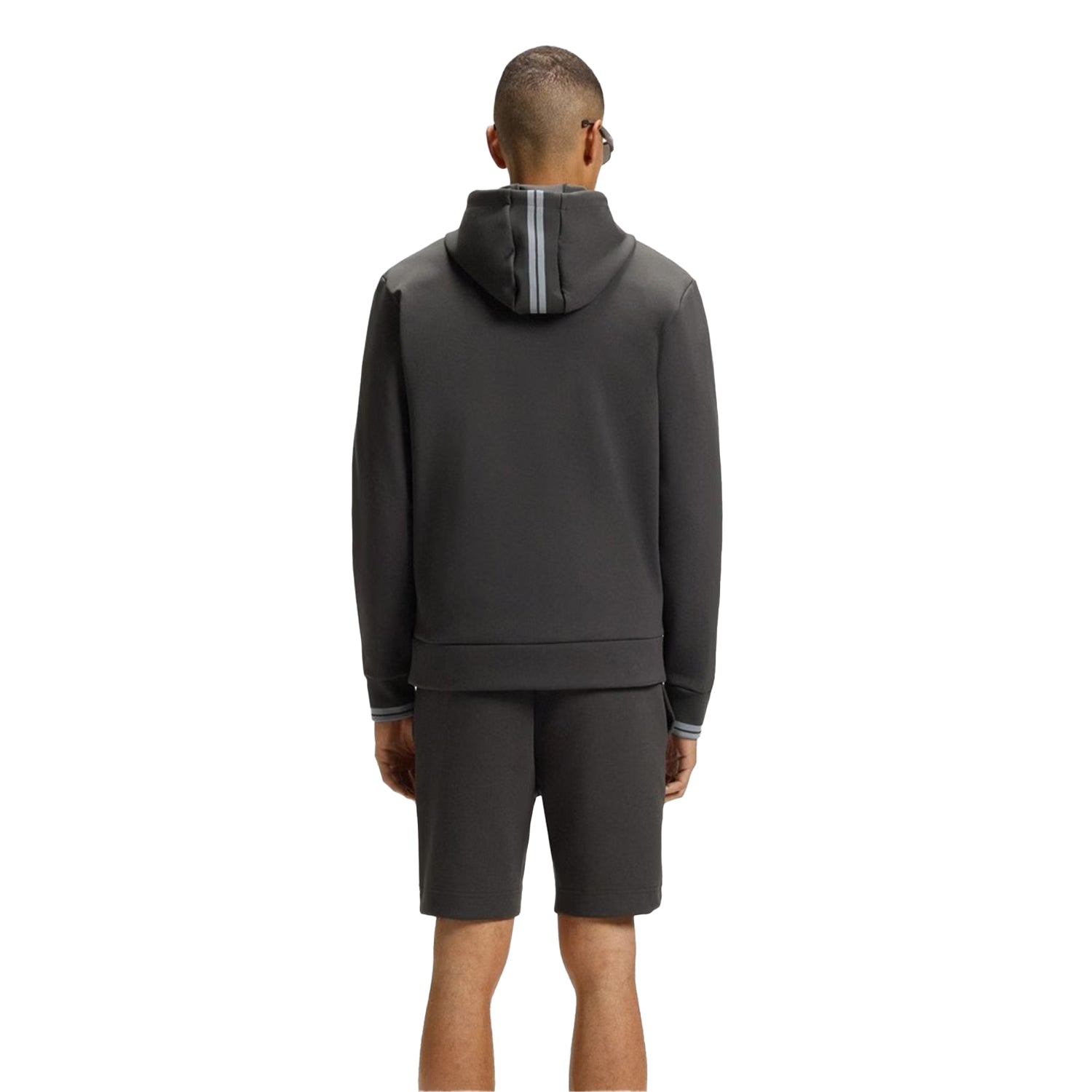 Dark Grey - Back - Boss Mens Stretch Sport Full Zip Hoodie