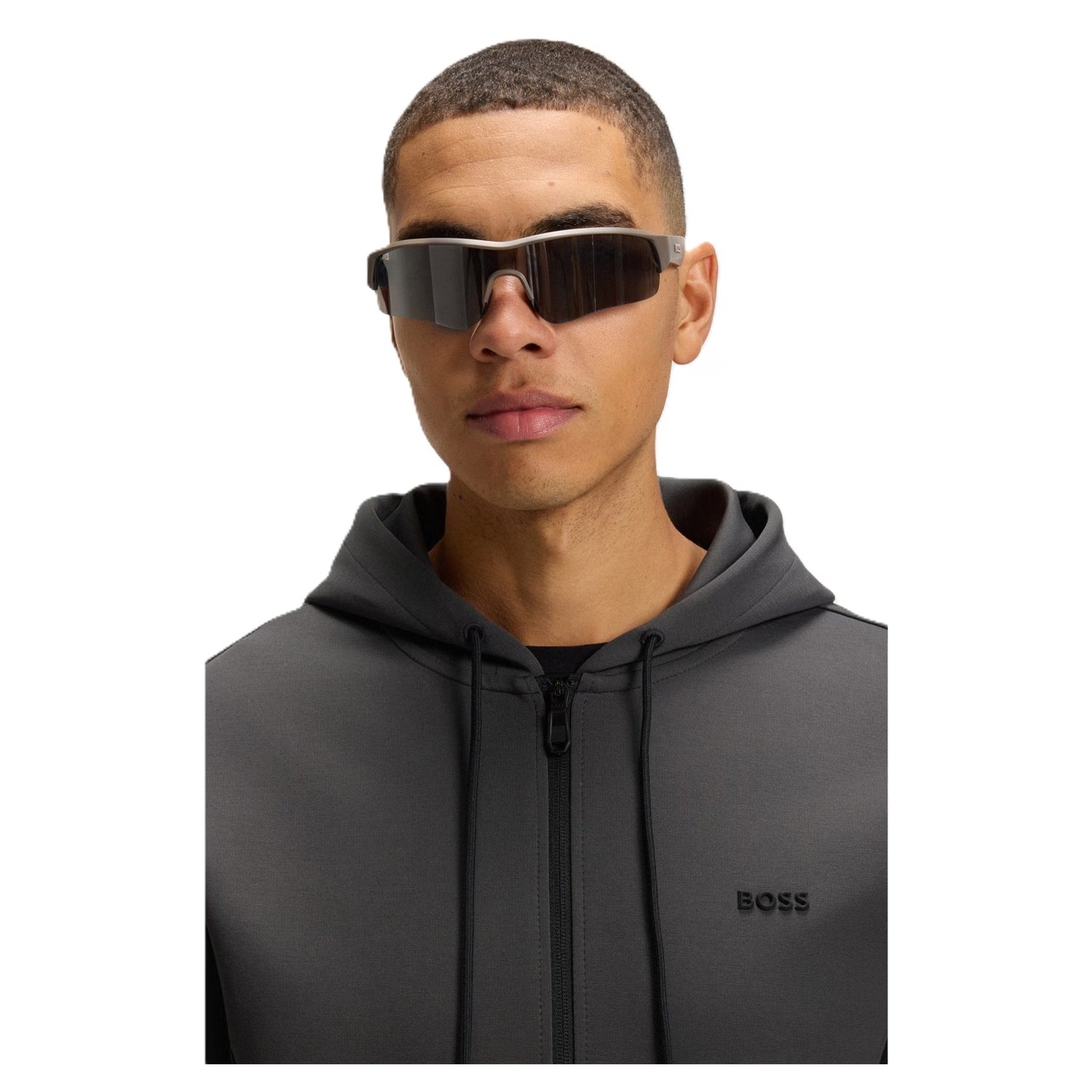 Dark Grey - Side - Boss Mens Stretch Sport Full Zip Hoodie