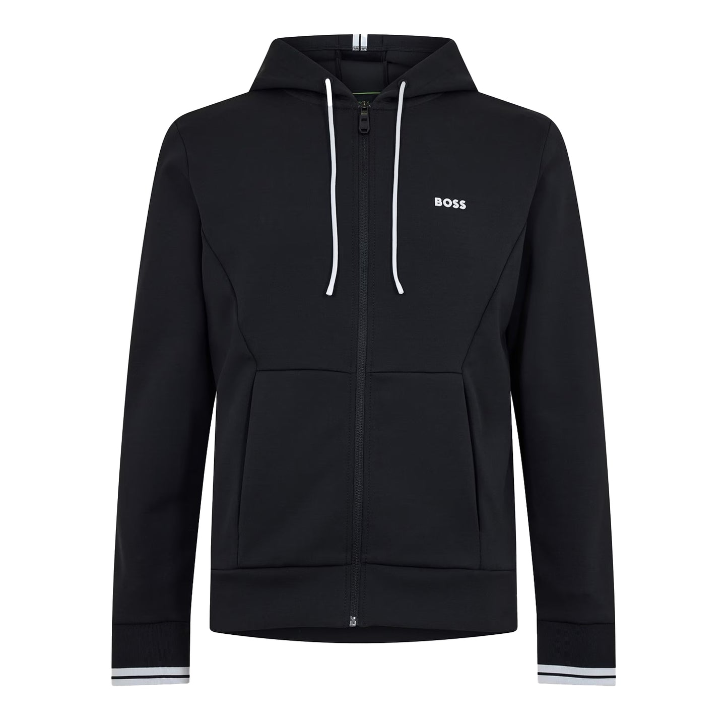 Black - Front - Boss Mens Stretch Sport Full Zip Hoodie