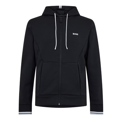 Black - Front - Boss Mens Stretch Sport Full Zip Hoodie