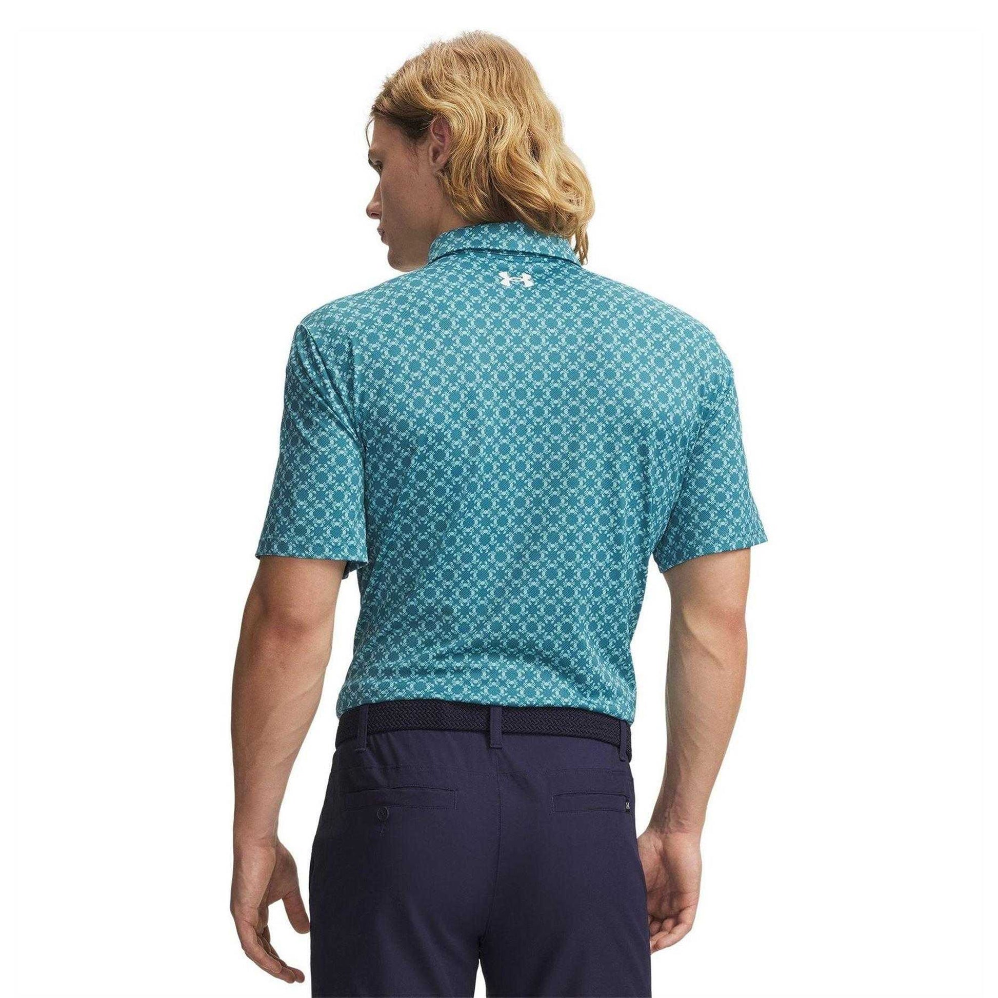 Blue-White - Back - Under Armour Mens Matchplay Crab Polo Shirt