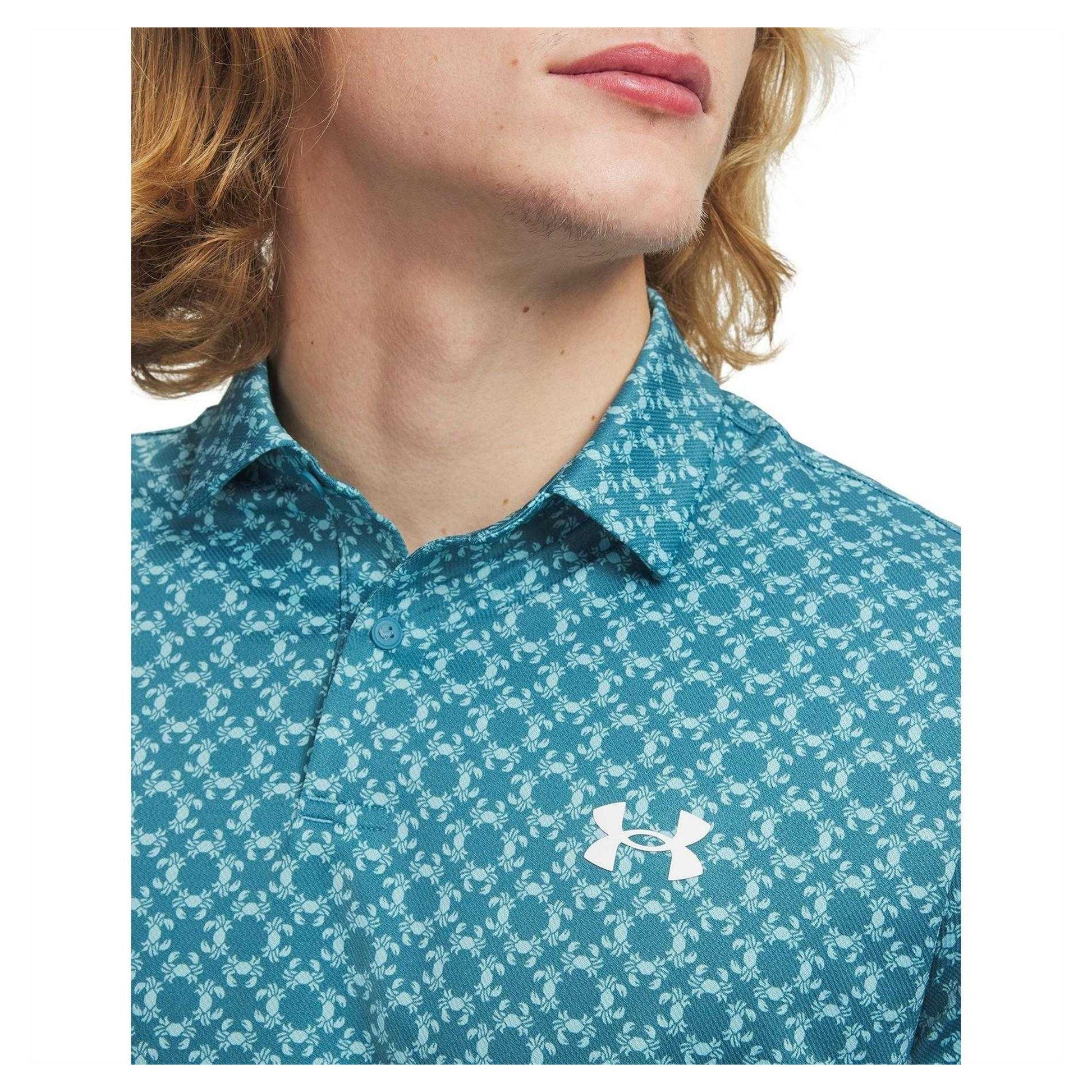 Blue-White - Side - Under Armour Mens Matchplay Crab Polo Shirt