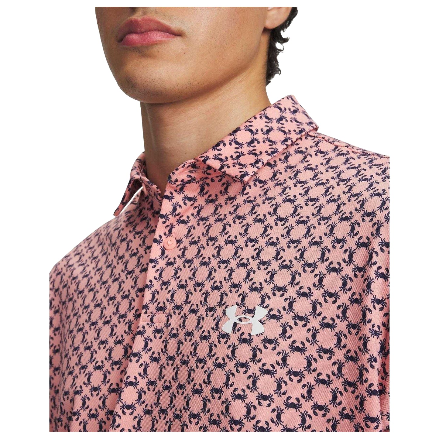 Pink-Navy-White - Side - Under Armour Mens Matchplay Crab Polo Shirt