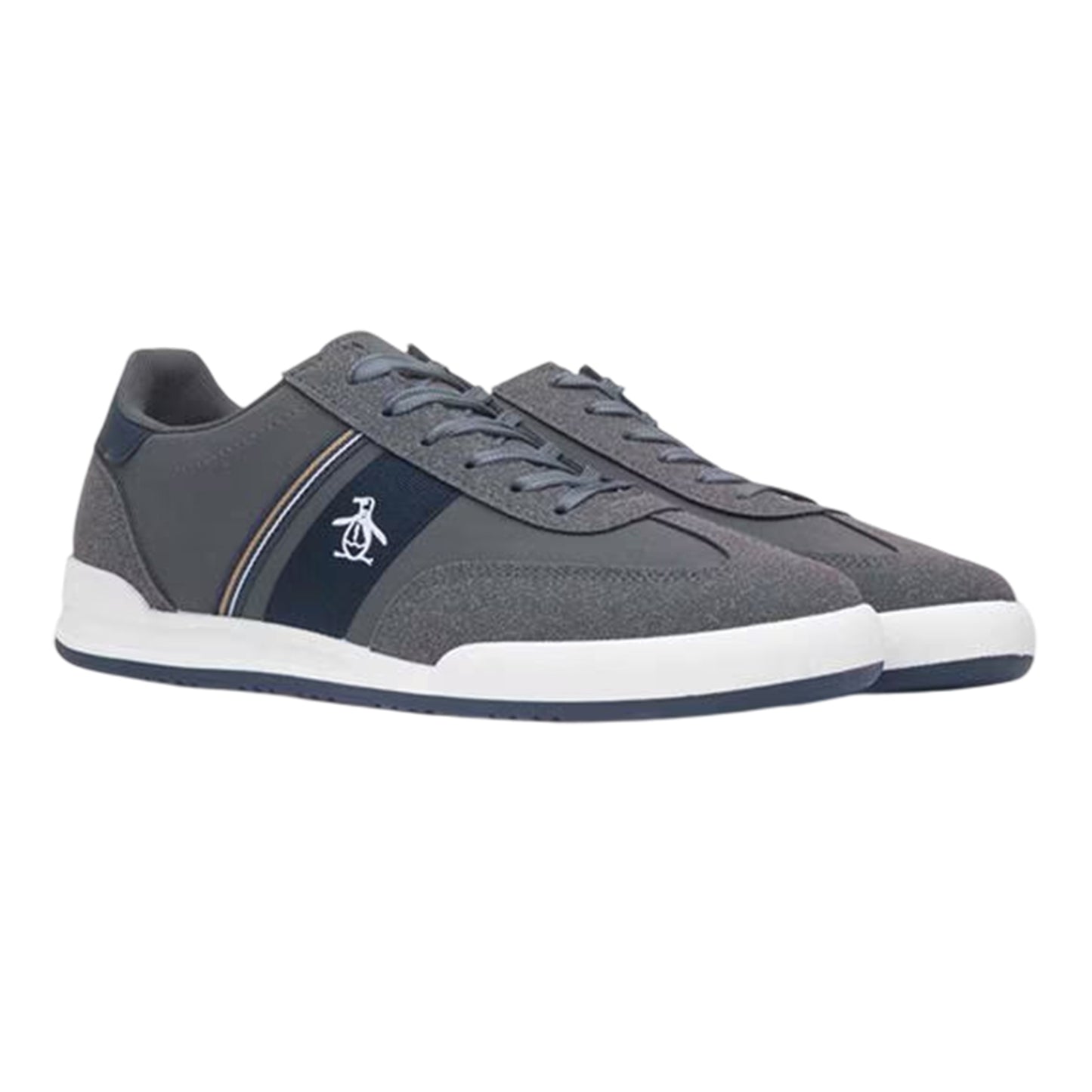 Charcoal - Side - Original Penguin Mens Stripe Logo Trainers