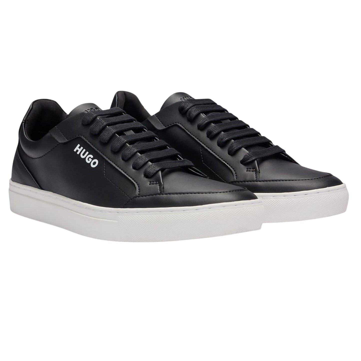 Black - Side - Hugo Mens Futurism Leather Round Toe Flat Trainers