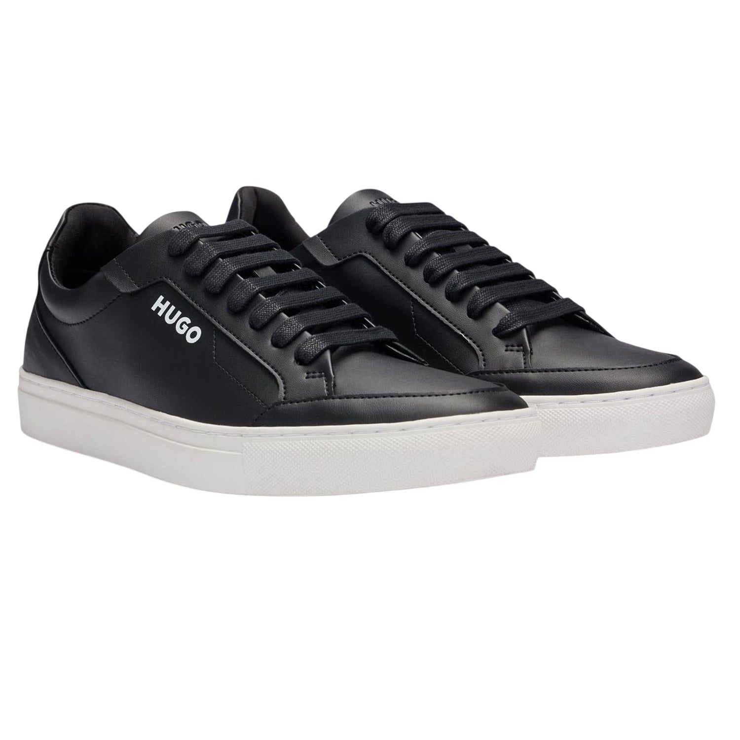 Black - Side - Hugo Mens Futurism Leather Round Toe Flat Trainers