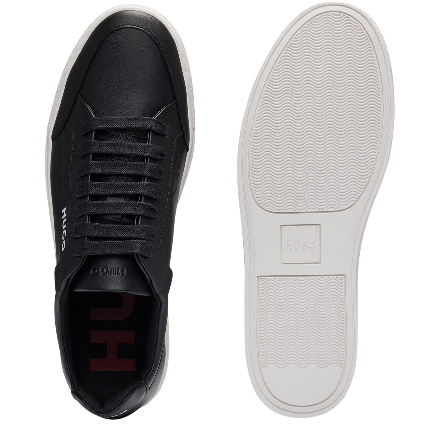 Black - Lifestyle - Hugo Mens Futurism Leather Round Toe Flat Trainers