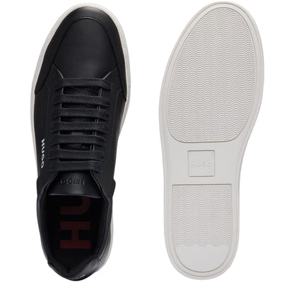 Black - Lifestyle - Hugo Mens Futurism Leather Round Toe Flat Trainers