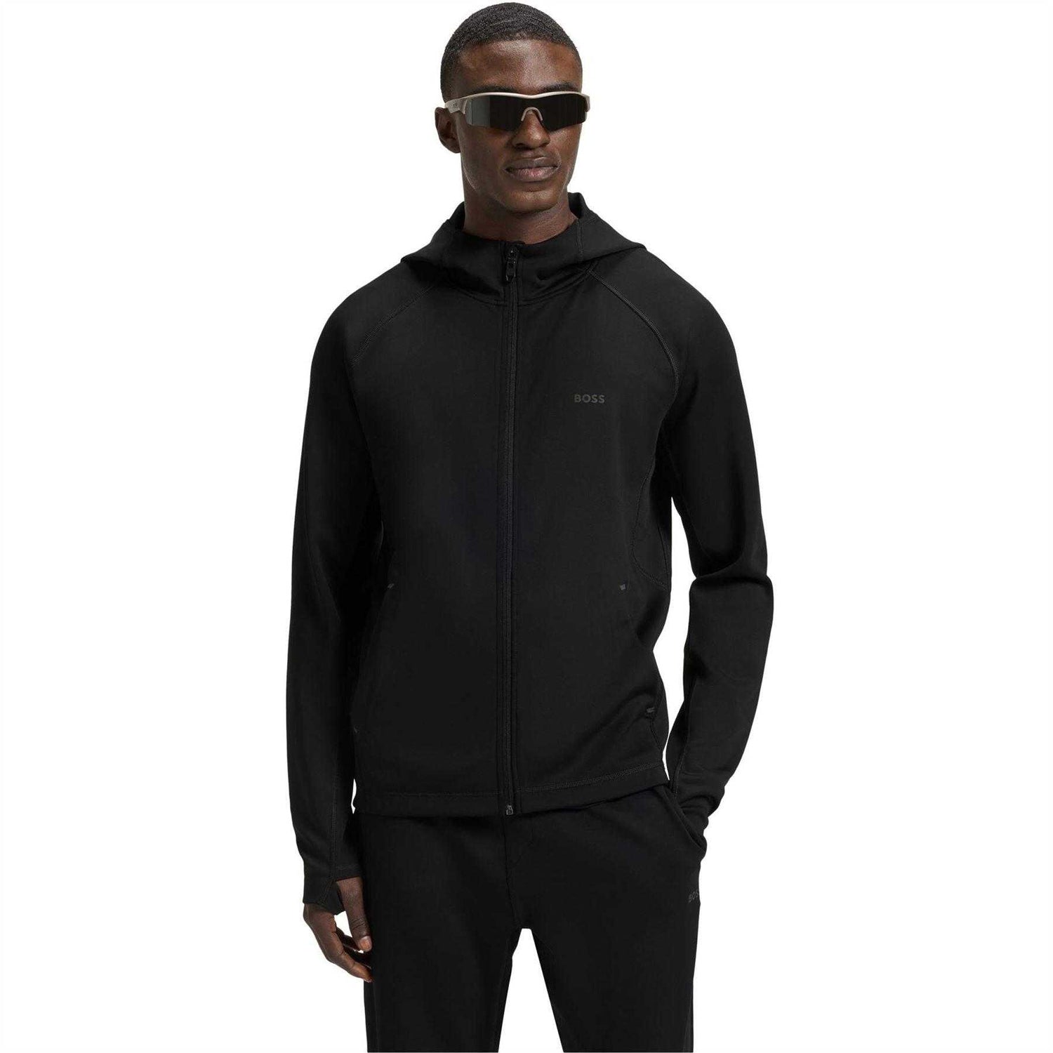 Black - Side - Boss Mens Active Workout Full Zip Hoodie