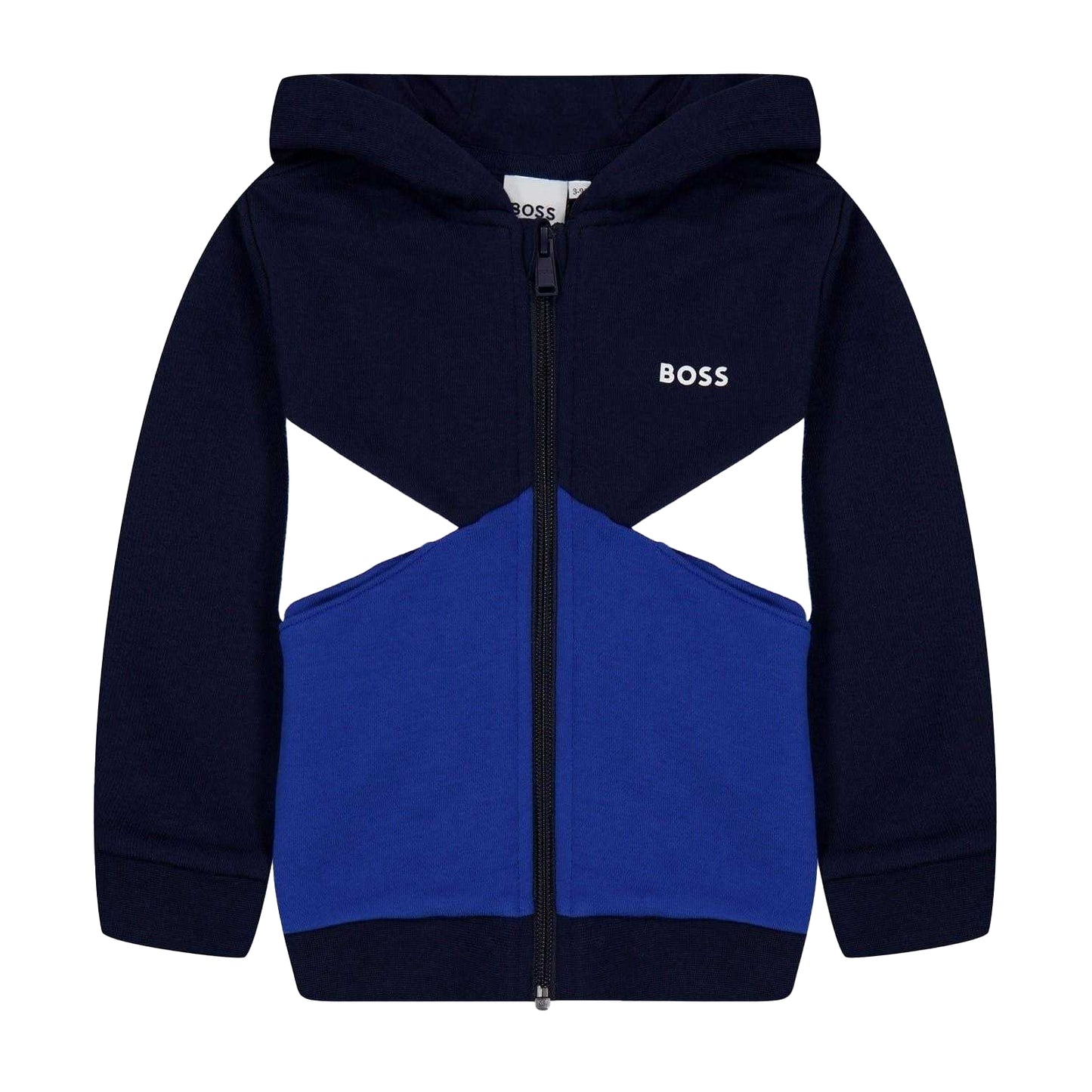 Navy - Front - Boss Boys Colour Block Regular Full Zip Hoodie