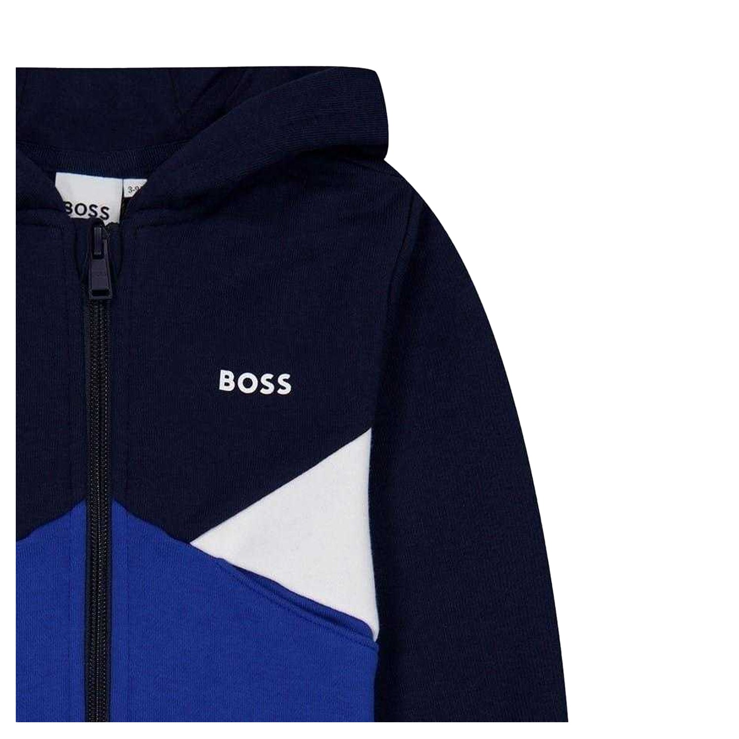 Navy - Side - Boss Boys Colour Block Regular Full Zip Hoodie