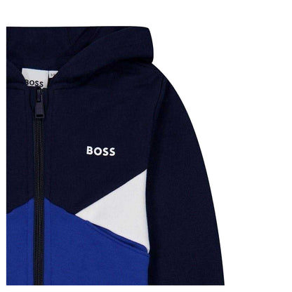 Navy - Side - Boss Boys Colour Block Regular Full Zip Hoodie