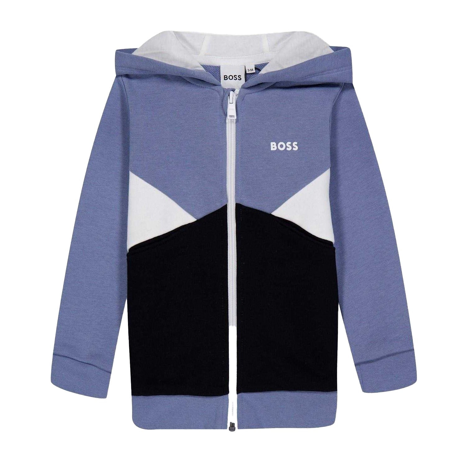 Medium Grey - Front - Boss Boys Colour Block Regular Full Zip Hoodie