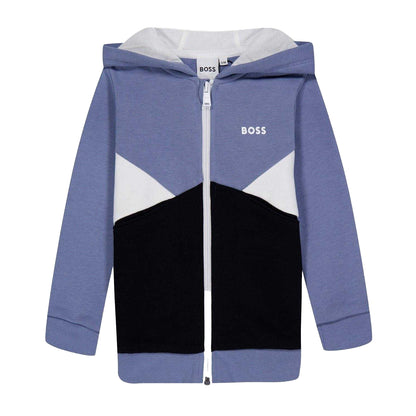 Medium Grey - Front - Boss Boys Colour Block Regular Full Zip Hoodie