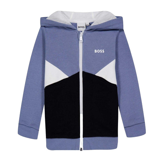 Medium Grey - Front - Boss Boys Colour Block Regular Full Zip Hoodie