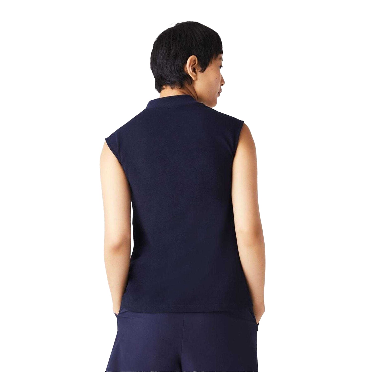 Navy - Back - Lacoste Womens-Ladies Organic Cotton Sleeveless Polo Shirt
